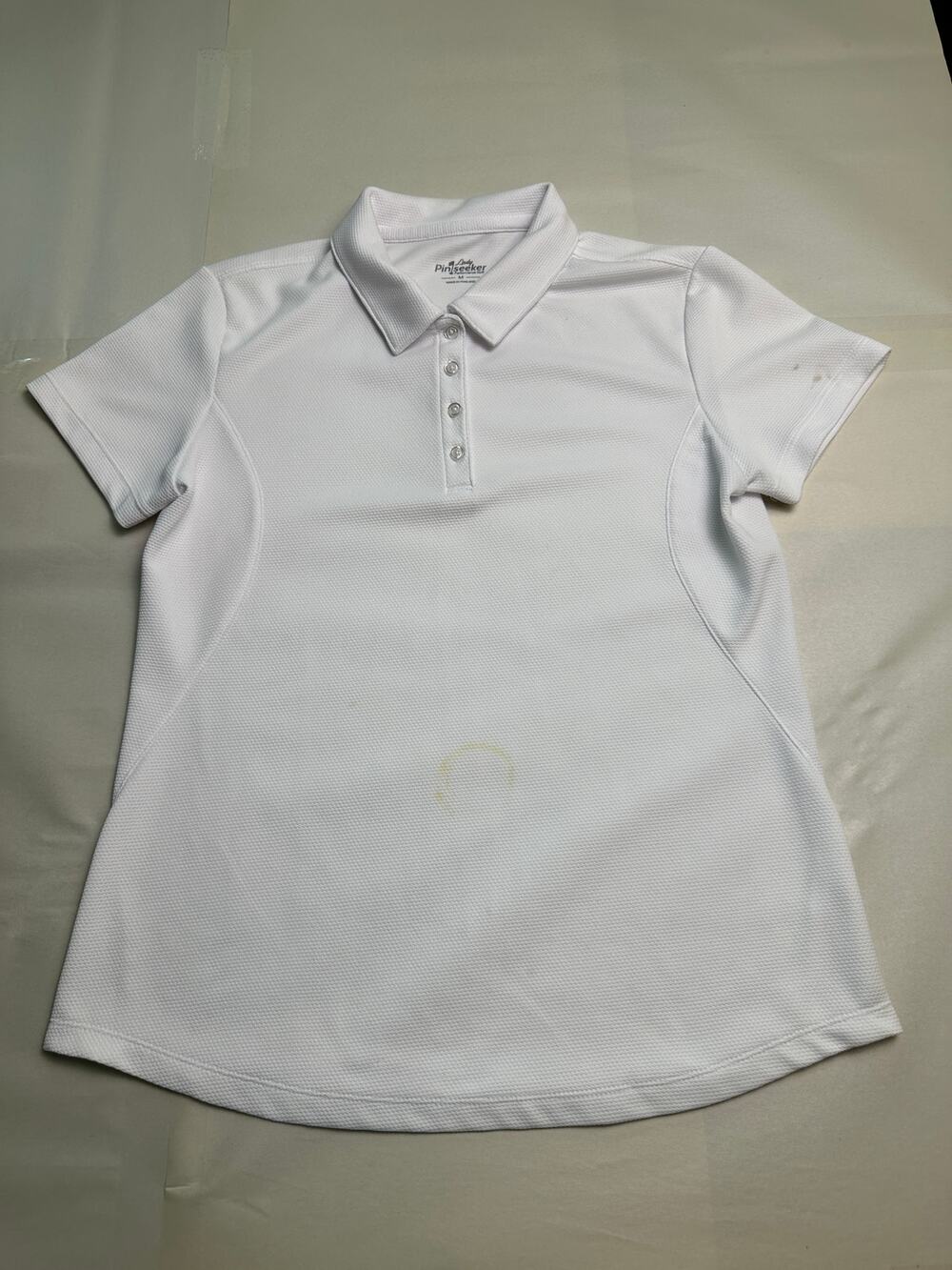 Lady Pinseeker Womens M White Performance Golf Polo Short Sleeve Athletic Shirt